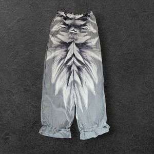 Alberta Ferretti 100% Silk Avant-garde Art Deco Gray Print Wide Leg Pants sz 4